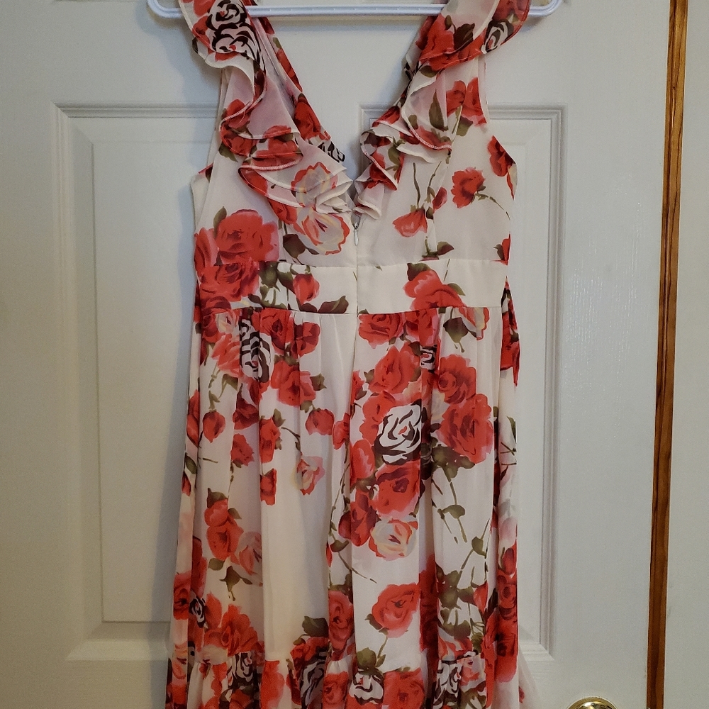 Red and white floral dress